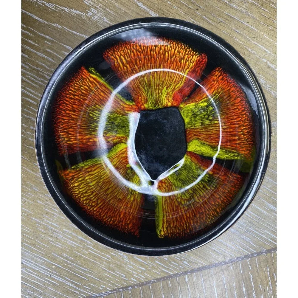 Vtg‎ Sequoia Ware MCM California Pottery Chip Dip Bowl Set Red Black Yellow 613